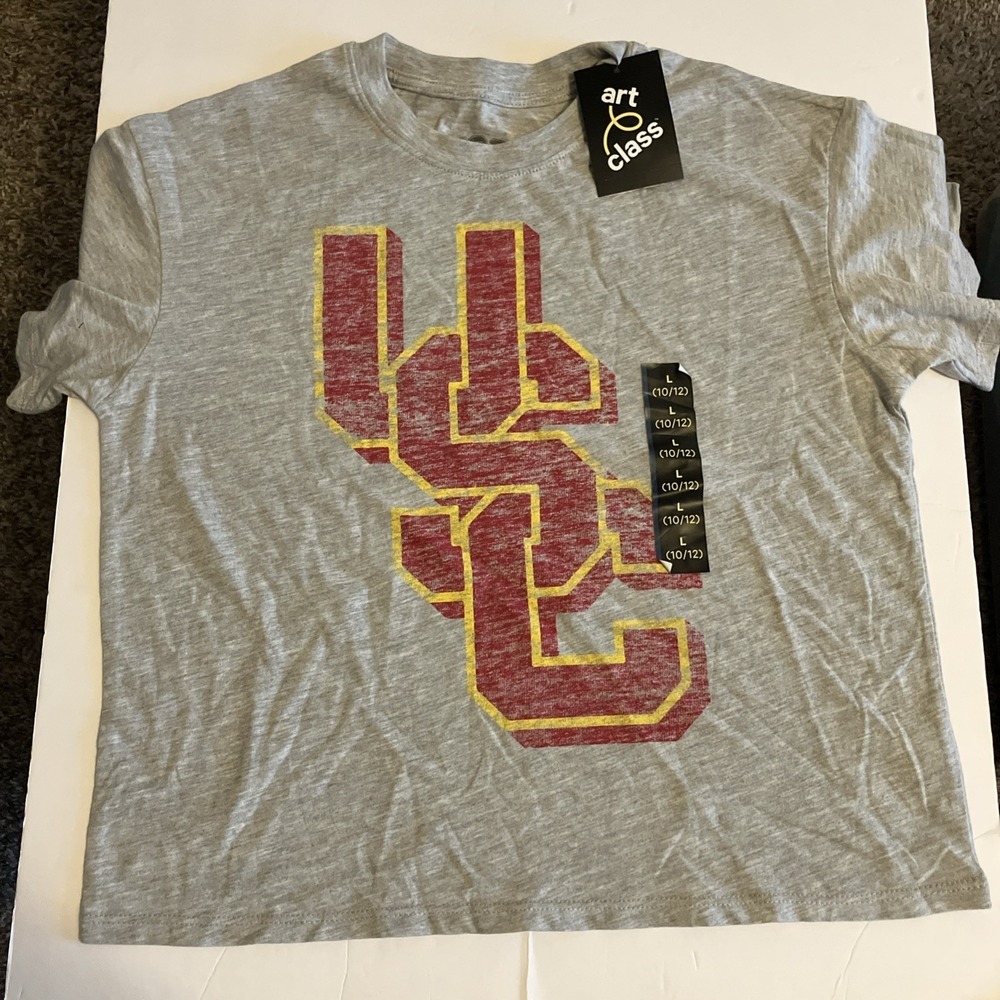 Art Class T-Shirt Unisex Kids L 10/12 Gray NWT USC Graphic Logo C810